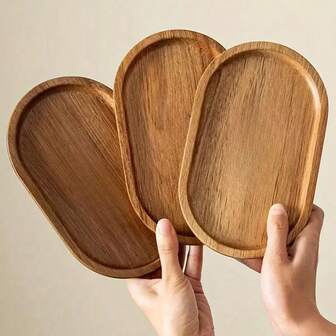 3-Piece Rosewood Oval Trays Set, Rosewood Snack Dish, Tea Tray, Bread & Fruit Dish