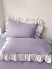 3pcs Purple Ruffled Bedding Set (1 Duvet Cover + 2 Pillowcases), Soft & Comfortable For Bedroom, Guest Room