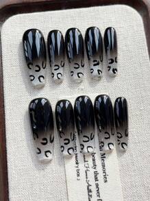 10片手工可佩戴美甲假指甲，手绘豹纹猫眼按压式美甲贴片，中渐变猫眼美甲贴片，按压式美甲贴片，简约设计美甲贴片，全覆盖假指甲贴片，Y2K风格美甲贴片，独特创意假指甲贴片，促销日常美甲贴片，可重复使用，适合女性日常佩戴，也可用于派对和晚宴，可重复使用的美甲用品，手工按压式美甲贴片 - 彩色 - 查看 5