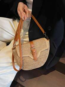 新款时尚草编包，女士单肩斜挎包，百搭时尚 - 卡其色 - 查看 7
