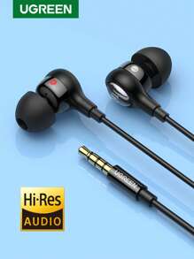 UGREEN 立体声低音耳机入耳式 3.5 毫米手机耳机有线耳机金属 HIFI 耳机带麦克风适用于手机平板电脑笔记本电脑 - 黑色 - 查看 1