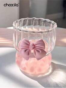 choxila 1 pieza Taza para bebida fría con lazo rosa, taza para matcha, taza de café resistente al calor, taza de vidrio de borosilicato, taza de grano vertical, taza para hacer té