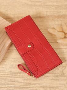 Fashionable Women's Long Wallet In Red With Crocodile Texture And Snap Closure, Premium Leather Material, Multi-Card Slots For Credit Card, Bank Card, And Coin Storage, Zipper Closure For Secure Storage Of Bills And Coins, Compact And Portable Design Perfect For Travel, Work, And Daily Use, Ideal Gift For Girlfriend, Mother, Or Teacher, And Elegant Design - Red - View 5