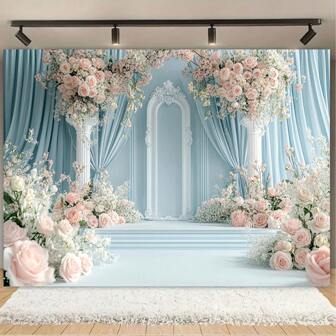 1 Piece Of Light Colored Floral Party Background Decoration, Brand New White Rose Multifunctional Polyester Background Decoration Hanging Cloth, 210 * 150/150 * 100/100 * 75cm, Very Suitable For Elegant Parties, Birthday Parties, Weddings, Home Decoration, Photography Background Decoration Products, No Power Supply Required