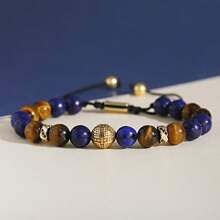 8mm Colorful Natural Stone Beaded Bracelet For Men Stress Relief Tiger Eye Bangle Adjustable