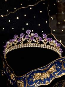 1pc Rose Designed Bride Tiara Wedding Crown Head Piece Accessories For Princess Queen Bridal Bride Birthday Wedding Prom Costume Party Royal