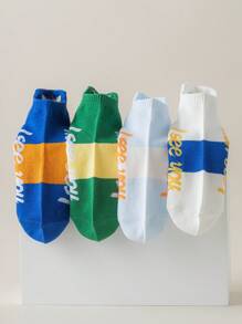 5 Pairs Men's Colorblock Shallow Boat Socks, No Show Socks, Suitable For Casual & Sports Wear, Spring/Summer - Multicolor - View 12