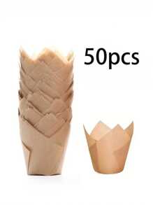 50 件/100 件郁金香形蛋糕衬垫，牛皮纸/自然色/白色/粉色纸质烘焙杯，防油且易脱模的纸杯蛋糕托，适合派对和节日 - 彩色 - 查看 8