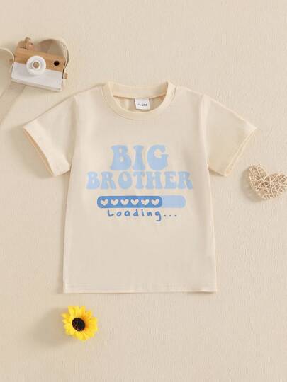 Kids Letter Print T-Shirt - Short Sleeve Crew Neck Summer Top For Boys  Girls