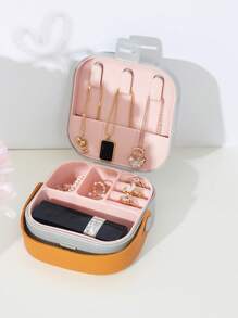 Portable Jewelry Case Compartment Makeup Organizer Box, Multifunctional PP Plastic Box For Rings, Necklaces, Lipstick, Easy To Carry - Grey Earrings - View 2