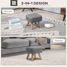HOMCOM Modern Tufted Footstool, Fabric Foot Stool With Rubber Wood Legs, Padded Seat, For Living Room, Bedroom, Entryway, Grey - Grey - View 4