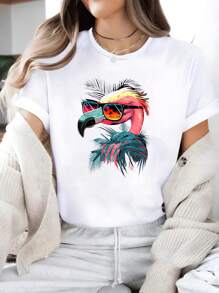 Retro Flamingo Womens Mens Kids Funny Flamingo T-Shirt, Printed  Casual Crew Neck T-Shirt For Women - Summer & Spring Short Sleeve, Breathable 100% Cotton Top