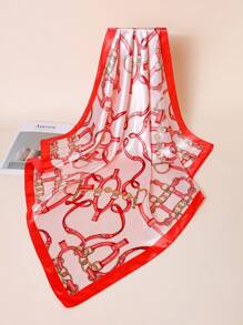 1pc Women Elegant Vintage Chain Pattern 90cm Square Scarf, Versatile Bandana Suitable For Casual And Street Style Outfit, Can Be Used As Scarf, Headband, Head Wrap