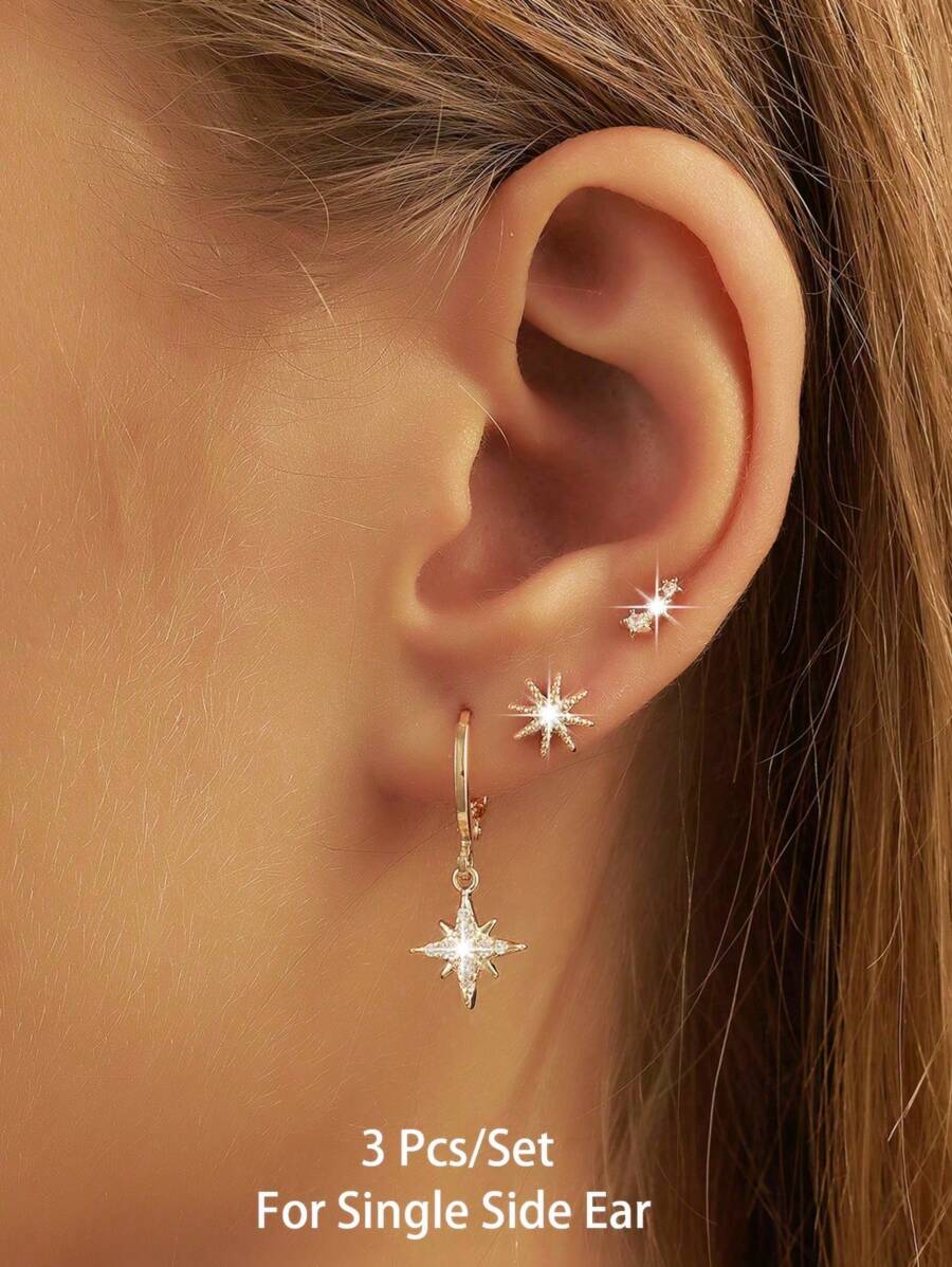 1 set de boucles d'oreilles pour femmes empilables décorées de faux perles, simples et - Doré - Voir 1