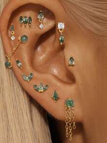 1 pieza Pendientes de plata de ley 925 con ágata de musgo natural para mujer, pendientes minimalistas de encaje plano para boda, fiesta, novia y joyería fina