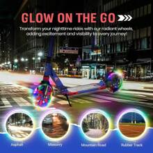 Kick Scooter For Ages 8-12, 200mm Big Wheels Scooter For Adults With Disc Brakes, Adult Scooter With Carry Strap And Double Shock Absorption, Foldable Scooters For Teenagers15 - LED - Dark Blue - View 5