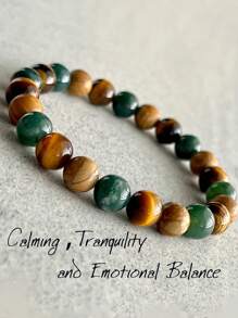 8mm Green Moss Agate Abundance And Prosperity Bracelet Tiger Eye Good Luck And Success, Courage, Focus, Energy Healing Spiritual Jewelry Gift For Women Men