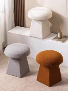 1pc Creative Deformed Makeup Stool, Luxury Cute Plush Mushroom Cream Vanity Stool, Lightweight Footstool - Multicolor - View 4