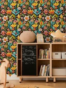 1 rouleau de papier peint rétro épais à motif de fleurs peintes de style dessin animé, simple et adapté à la décoration de la maison, des armoires de cuisine, des tables et des chaises, des fonds de pièce, de la rénovation de la maison, du DIY, résistant à l'eau et aux taches, facile à nettoyer, autocollant, à décoller et à coller, stickers muraux, décoration murale pour la chambre, la salle de bain, la chambre, la pièce, le salon, la maison