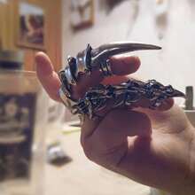 Unusual Large Solid Gothic Steampunk Jointed Skeletal Claw Full Finger Ring - Multicolor - View 8
