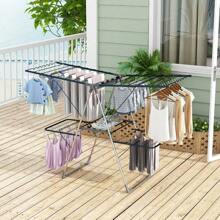 Giantex Clothes Drying Rack Foldable Laundry Drying Rack With 33 Drying Rails 3-Level Adjustable Height Versatile Clips Wave-Shaped Bars Collapsible Freestanding Airer For Indoor Outdoor