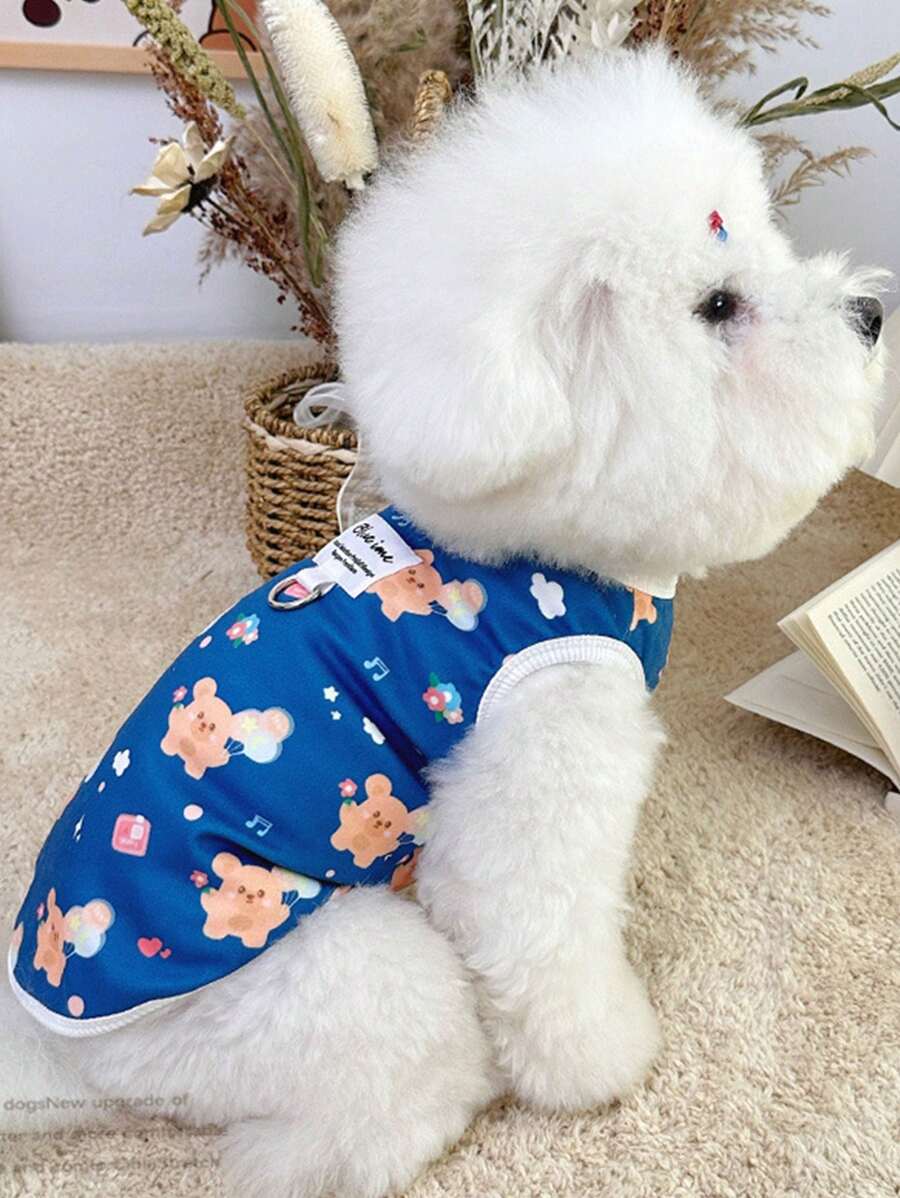 1pc Cute Bear Print Soft, Anti-Shedding Pet Vest Shirt, Suitable For Medium & Small Cats & Dogs, Can Be Worn Inside Or Outside