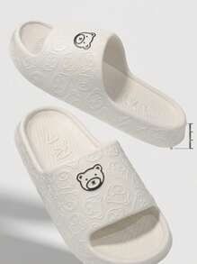 4 季流行新款百搭男士拖鞋，卡通黑色涂鸦熊头设计中性拖鞋，EVA 材质防滑透气防潮无异味室内外轻便静音拖鞋（建议订购大一码，更加舒适）