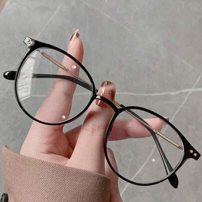 1 Pair Women's Round Frame Casual Glasses, Transparent Lenses, Suitable For Daily Reading, Gaming, TV And Phone Use, Transparent Eyewear Accessories, Women's Glasses Accessories