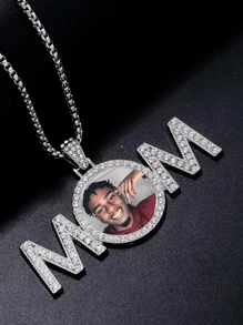 1PC Custom Photo Necklace, Personalized MOM Letter Pendant Necklace Jewelry, Gift For Family, Mother's Day Gift, Personalized Customized Holiday Gift, Personalized Birthday Gift Memorial Gifts