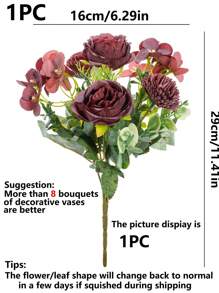 1PC/3PCS Artificial Peony Silk Hydrangea Bouquet, Bride Holding Flower Material, Home, Dining Room, Vase Decoration, Wedding Decoration, Background Wall Decoration, Flower Wedding Car With DIY Wreath Material, Door Lintel, Flower Material, Valentine's Day Gift, Autumn Decoration Gifts Birthday Graduation