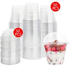 100/60/40个装 250毫升/9盎司透明塑料杯，带圆顶盖，甜点杯，一次性纸杯蛋糕杯，派对杯，饮料塑料杯，纸质纸杯蛋糕衬垫，适合派对和日常使用 - 透明 - 查看 13