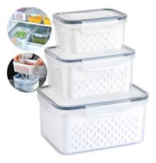 Airtight Refrigerator Storage Jars With Drain And Lid - 4 Piece Set - Kit con 3 macetas - Ver 1
