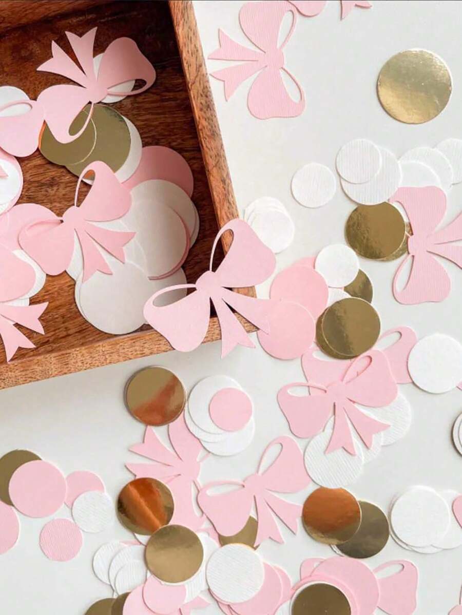 100 sztuk różowego konfetti w kształcie kokardy na przyjęcia urodzinowe, wesela i baby shower – dekoracje stołu na imprezę w domu w kolorze różowym