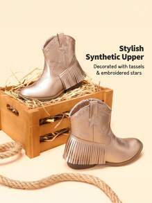 Girls Cowgirl Cowboy Ankle Western Boots Side Zipper Riding Shoes With Tassel Little Kid/Big Kid - Rose Gold - View 5