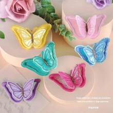 1pc Layer 3D Butterfly Embroidery Patches, Embroidered Iron-On Patches, Red Peach Yellow Light Purple, For Clothing, Jacket, Hat, Jeans, Backpack, Stage Costume