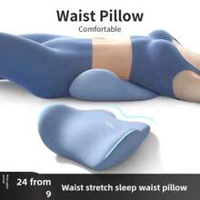 腰枕，符合人体工程学的睡眠腰部支撑垫，带记忆泡沫的矫形脊椎缓解垫，带柔软涤纶套的便携式背部安抚器，可机洗，不对称形状，蓝色'
