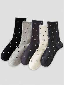 1/3/5 Pairs Women Polka Dot Crew Socks, Comfortable Breathable Casual Socks For Daily Wear, Spring/Summer - Multicolor - View 3