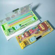 1 pieza Nueva caja de papelería con diseño de dibujos animados, herramienta de estudio con luz nocturna + caja de almacenamiento con múltiples compartimentos, gran capacidad, diseño de doble capa, caja de almacenamiento multifuncional, útiles escolares, estuche de lápices, mochila escolar