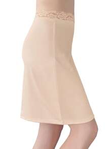 Elegant Lace Trim Solid Skirt, Side Split Half Slips Petticoat, Women's Underwear & Shapewear