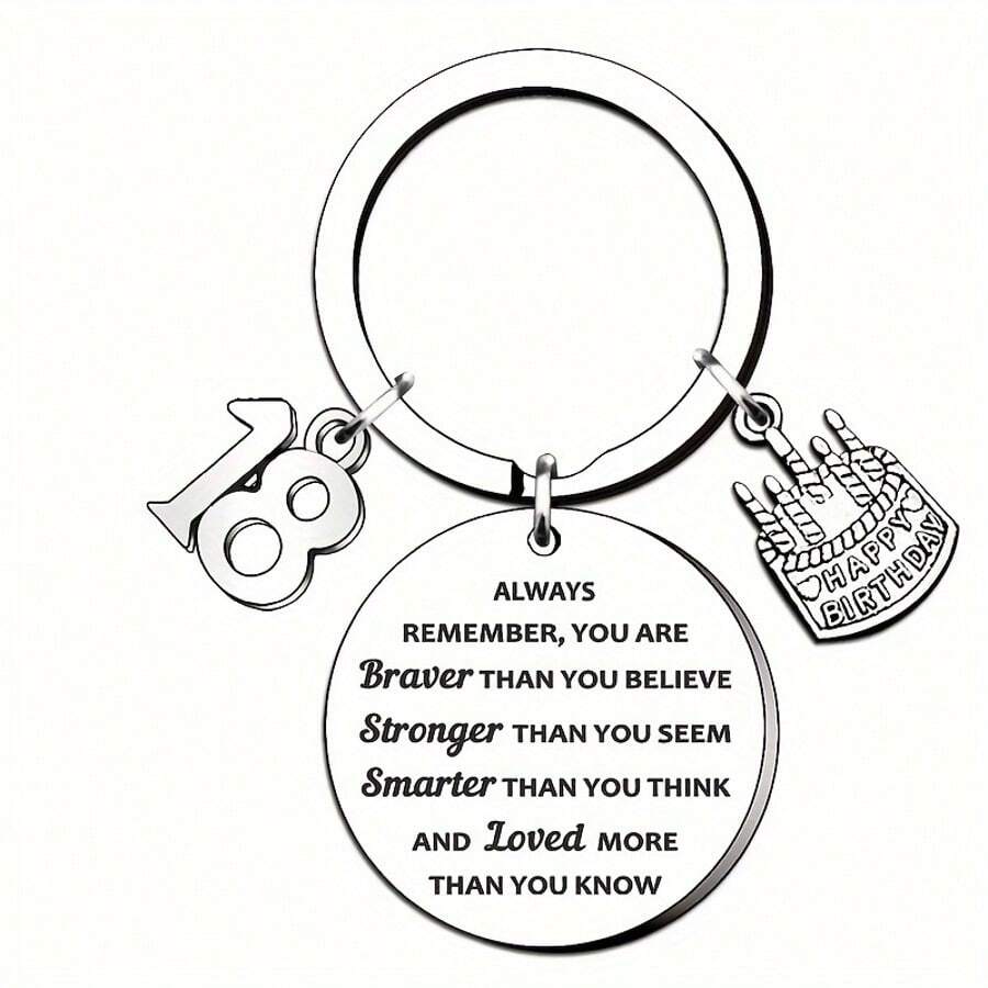 TTOVEN 18 岁生日礼物，适合女孩、儿子、孙女的钥匙扣礼物，励志汽车配件包魅力学校可爱哥特 Y2k - 銀色 - 查看 1