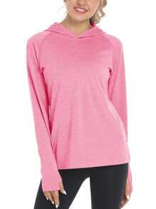 Women's Summer UPF50+ Sun UV Protection Hoodie Shirts Outdoor Long Sleeve Hiking Athletic T-Shirt With Thumb Holes Breathable Lightweight Tee Tops - Hồng - Xem 3