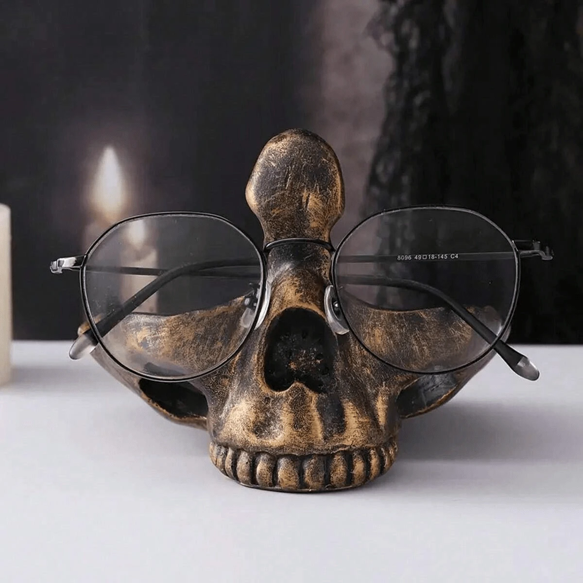 1pc Resin Craft Skull Head Eyeglasses Holder Frame Home Decor Halloween Decor Fall Decor Room Decor - Multicolor - View 1