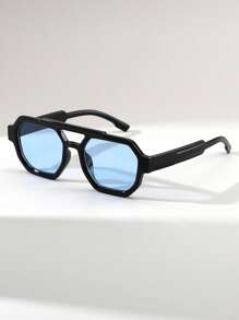 1 Pair Unisex Retro Punk Style Double-Bridge Pilot Fashion Glasses, Fashion Versatile For Riding, Beach, Vacation For Summer Beach Vacation,Outdoor,Travel - Multicolor - View 9