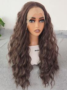 websterwigs Długa falowana syntetyczna peruka z koronką z przodu, brązowa syntetyczna peruka dla kobiet, naturalna linia włosów, peruka cosplay