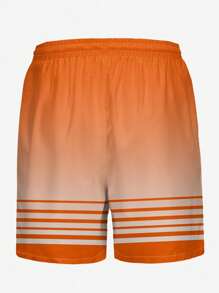 男士泳裤，夏威夷渐变色条纹椰子树与植物 3D 数码印花，休闲户外运动沙滩度假短裤带抽绳，单层无衬里 - 亮橙色 - 查看 4