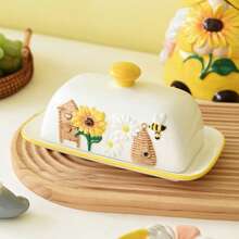 Spring Ceramic Bee & Sunflower Butter/Snack Plate, Decorative Dessert Dish, Western Dining Tableware - Multicolor - View 10