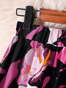 女士度假植物印花松紧腰长裙