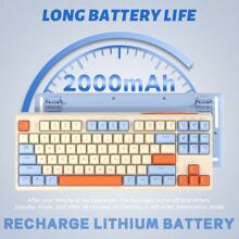 ATTACK SHARK * ZIYOULANG 无线游戏键盘，BT 5.0 双模式，87 键紧凑型 TKL，PBT 键帽，75% 布局，彩虹 LED 背光，NKRO，适用于 Windows/PC - 藍莓 - 查看 5