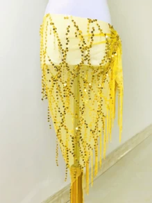 1 件装女士肚皮舞腰链，初学者硬币流苏腰巾，闪亮腰带，腰带