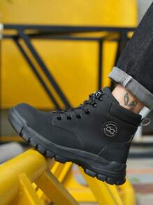 Unisex Plus Size High Top Boots, Lightweight, Puncture Resistant, Flame Resistant, Anti-Splash, Work Construction Boots, Black & White, Wide Shoelaces - Black - View 5